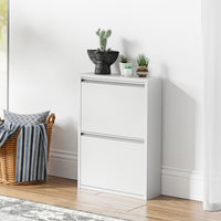 Scarpiera Sokndal con 2 Contenitori Ribaltabili Portascarpe in Metallo - Bianco [en.casa]