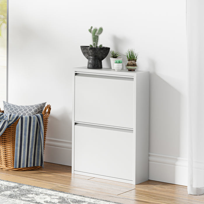 Scarpiera Sokndal con 2 Contenitori Ribaltabili Portascarpe in Metallo - Bianco [en.casa]