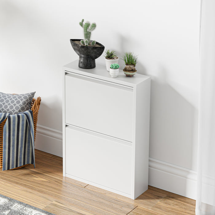 Scarpiera Sokndal con 2 Contenitori Ribaltabili Portascarpe in Metallo - Bianco [en.casa]