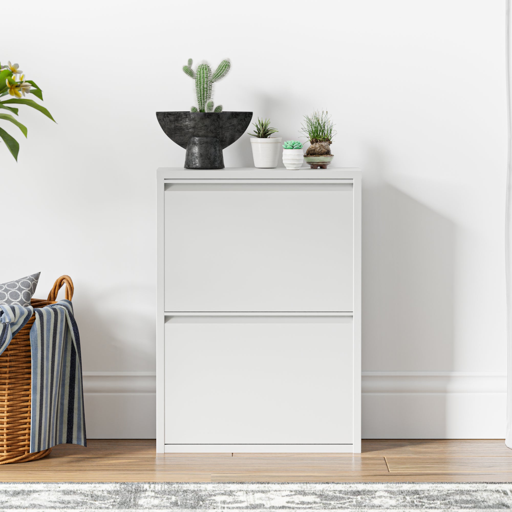 Scarpiera Sokndal con 2 Contenitori Ribaltabili Portascarpe in Metallo - Bianco [en.casa]