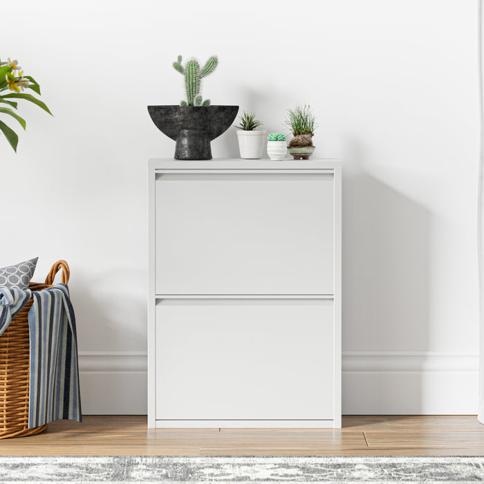 Scarpiera Sokndal con 2 Contenitori Ribaltabili Portascarpe in Metallo - Bianco [en.casa]