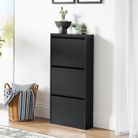 Scarpiera Sokndal con 3 Contenitori Ribaltabili Portascarpe in Metallo - Nero [en.casa]