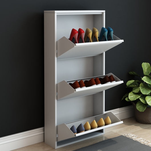 Scarpiera Sokndal con 3 Contenitori Ribaltabili Portascarpe in Metallo - Bianco [en.casa]