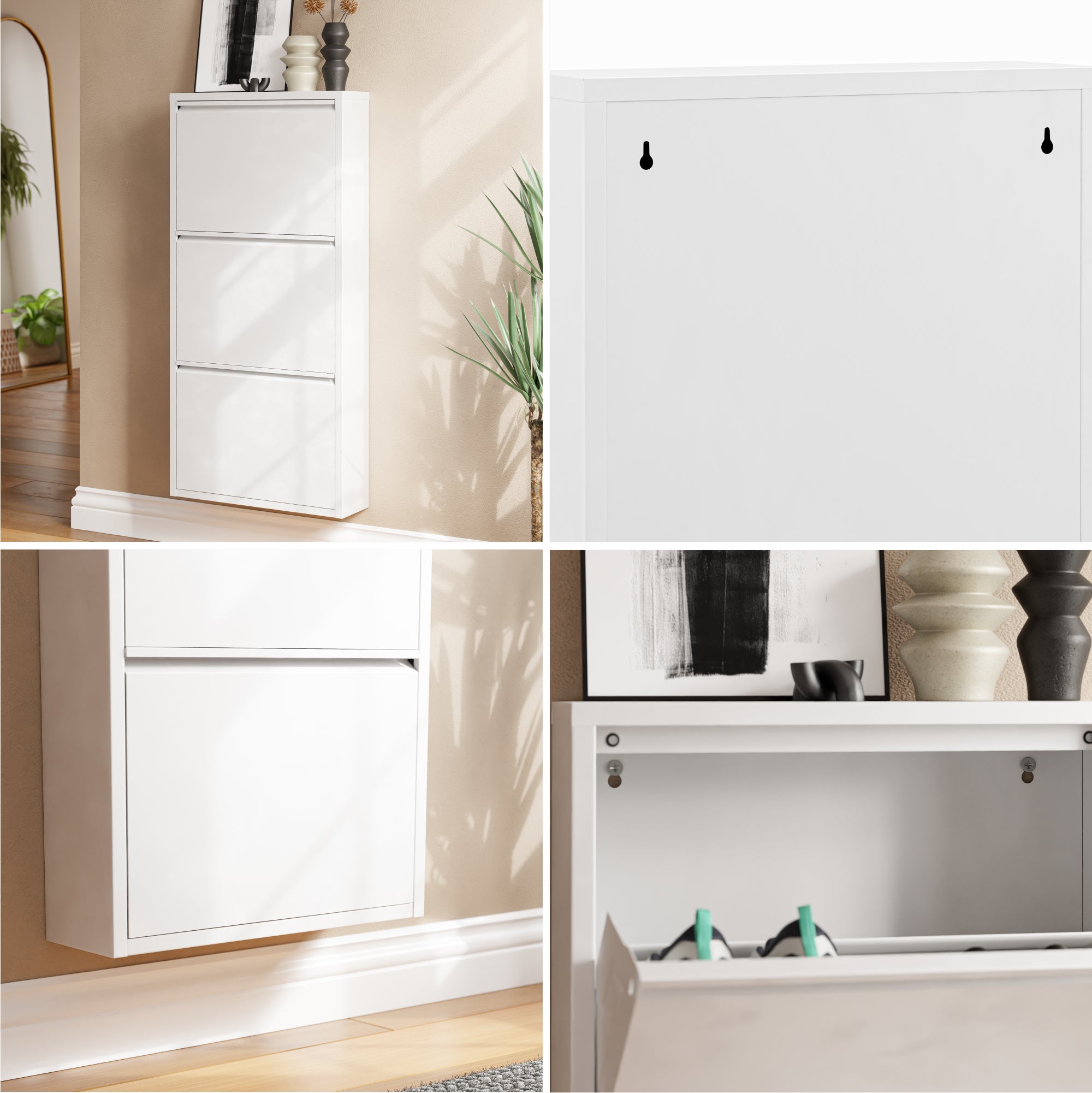 Scarpiera Sokndal con 3 Contenitori Ribaltabili Portascarpe in Metallo - Bianco [en.casa]