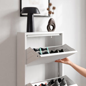 Scarpiera Sokndal con 3 Contenitori Ribaltabili Portascarpe in Metallo - Bianco [en.casa]
