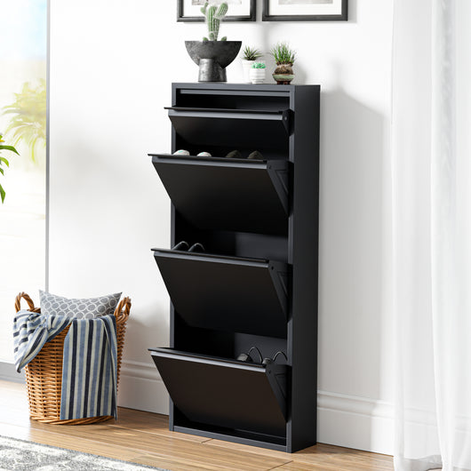 Scarpiera Sokndal con 3+1 Contenitori Ribaltabili Portascarpe in Metallo - Nero [en.casa]