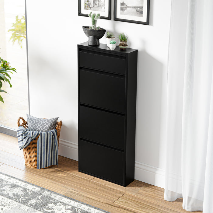 Scarpiera Sokndal con 3+1 Contenitori Ribaltabili Portascarpe in Metallo - Nero [en.casa]