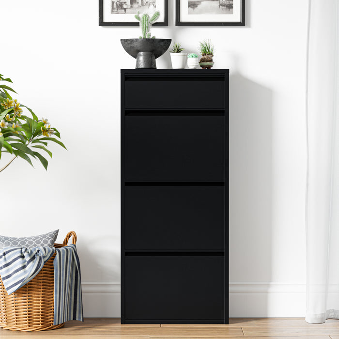 Scarpiera Sokndal con 3+1 Contenitori Ribaltabili Portascarpe in Metallo - Nero [en.casa]