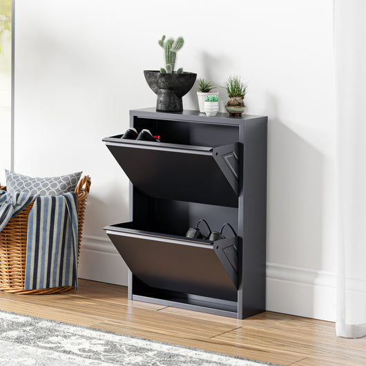 Scarpiera Sokndal con 2 Contenitori Ribaltabili Portascarpe in Metallo - Grigio [en.casa]