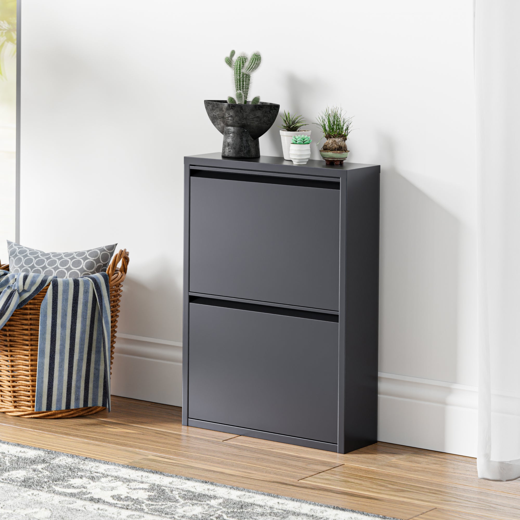 Scarpiera Sokndal con 2 Contenitori Ribaltabili Portascarpe in Metallo - Grigio [en.casa]