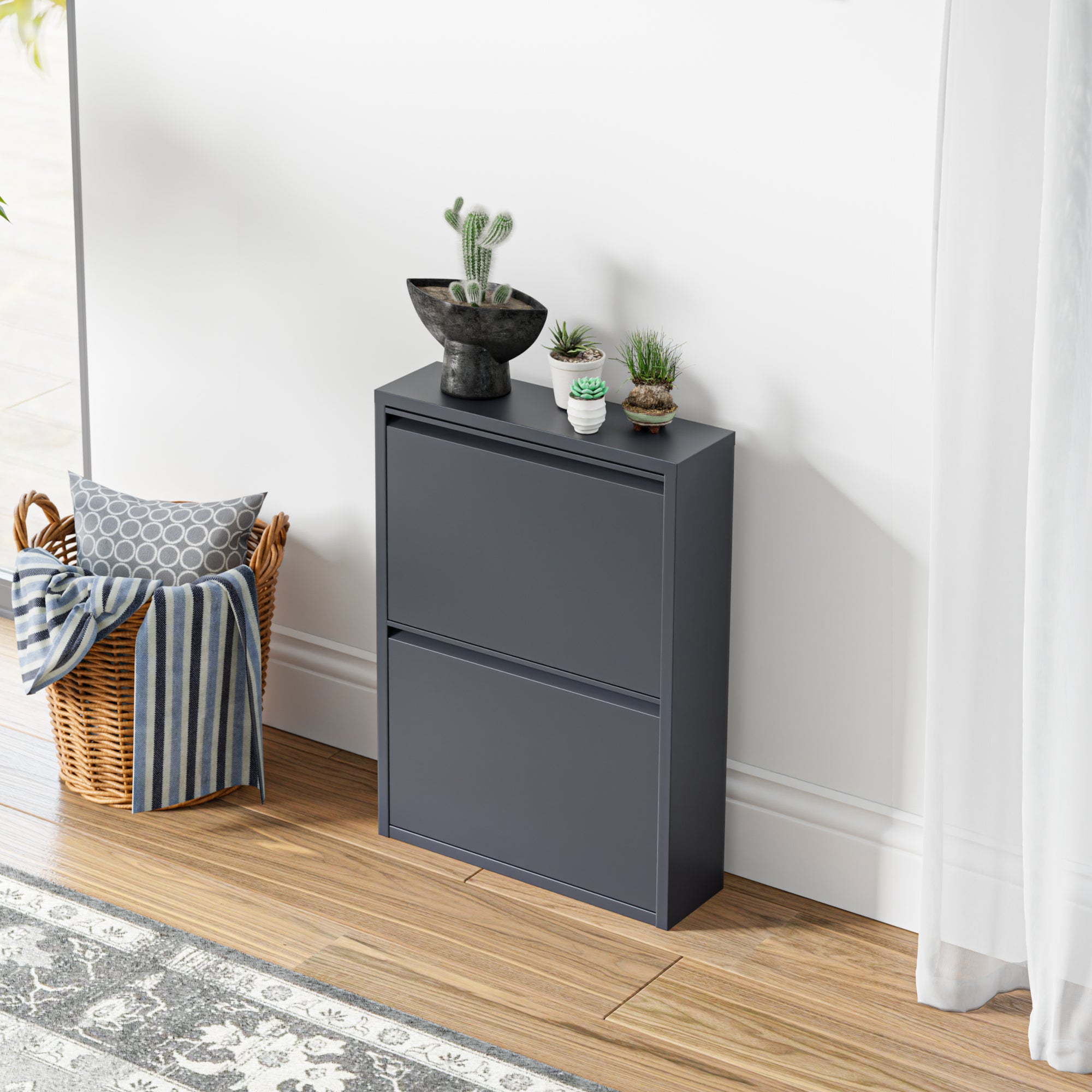 Scarpiera Sokndal con 2 Contenitori Ribaltabili Portascarpe in Metallo - Grigio [en.casa]