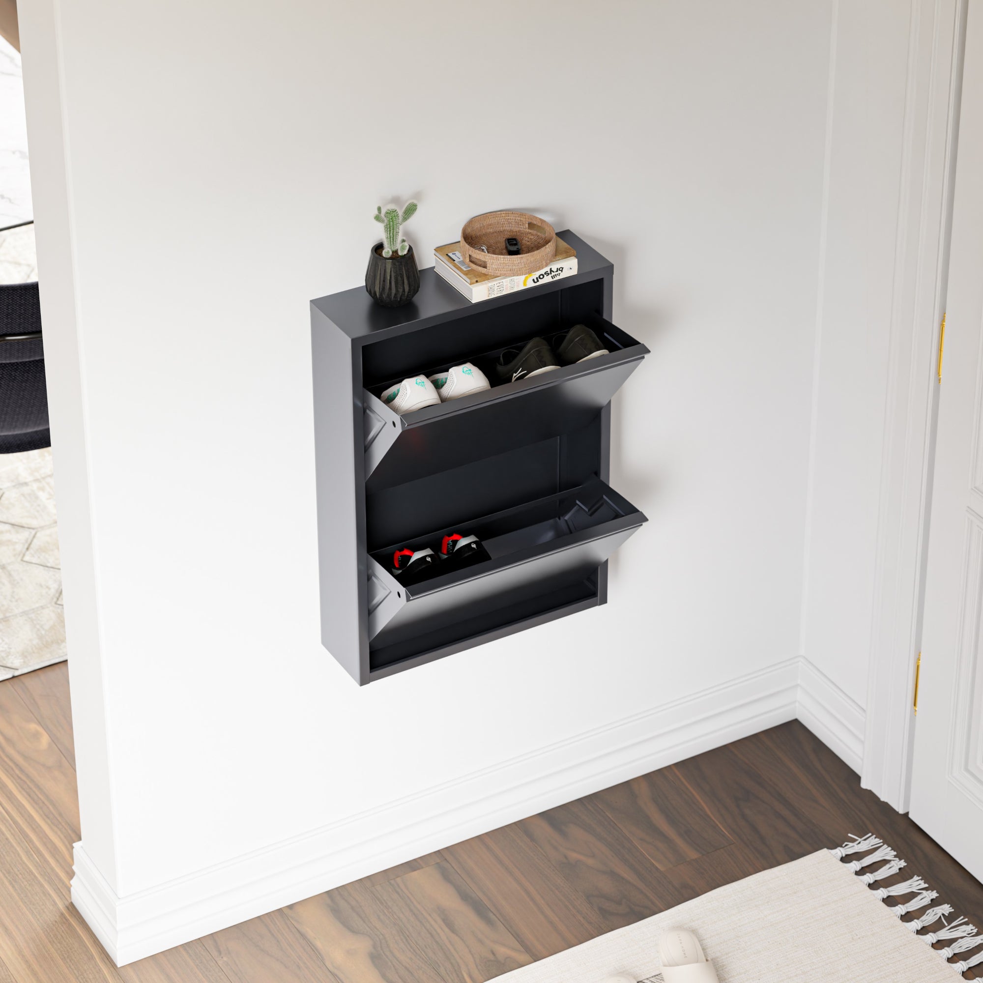 Scarpiera Sokndal con 2 Contenitori Ribaltabili Portascarpe in Metallo - Grigio [en.casa]