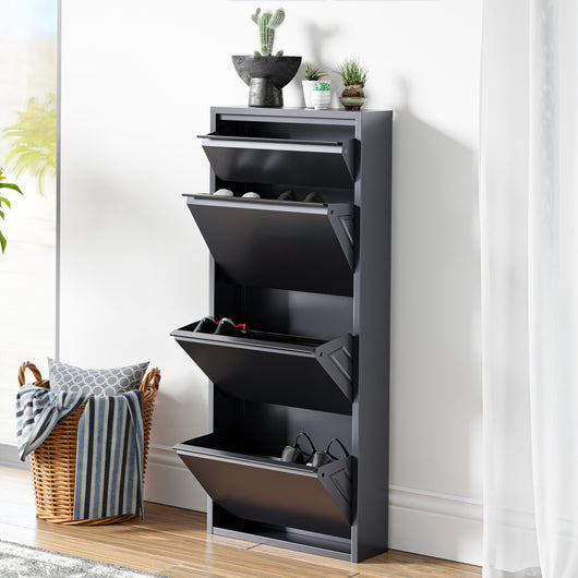 Scarpiera Sokndal con 3+1 Contenitori Ribaltabili Portascarpe in Metallo - Grigio [en.casa]