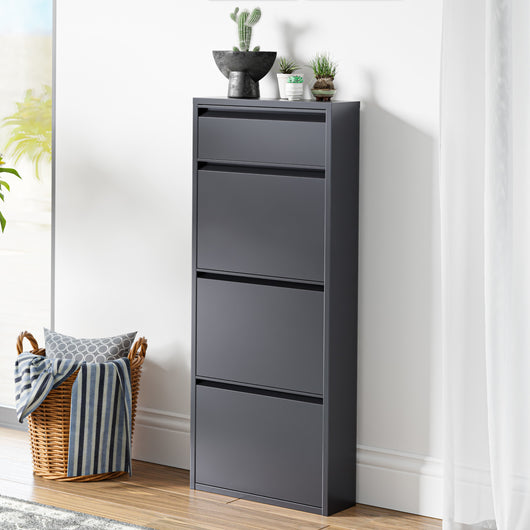 Scarpiera Sokndal con 3+1 Contenitori Ribaltabili Portascarpe in Metallo - Grigio [en.casa]