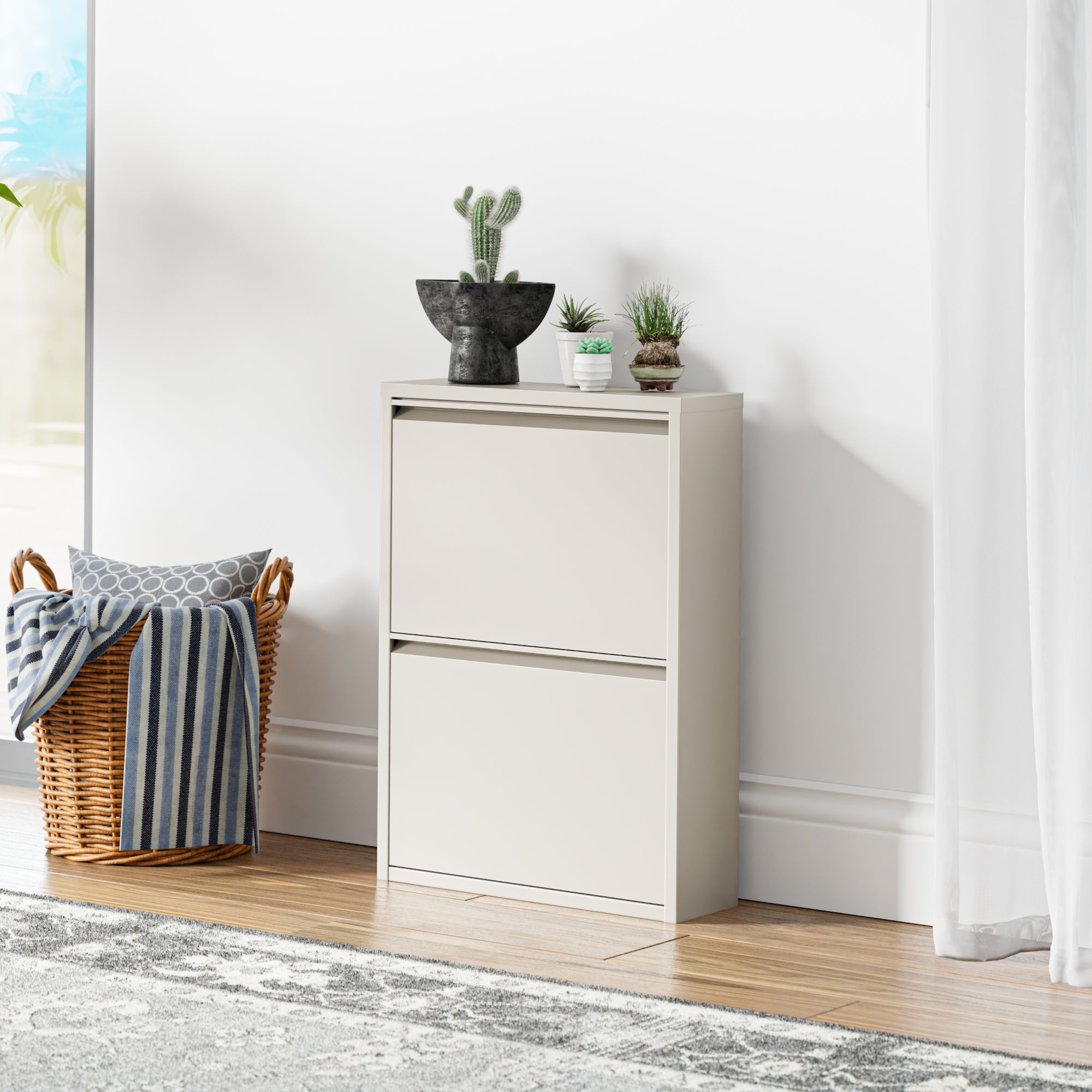 Scarpiera Sokndal con 2 Contenitori Ribaltabili Portascarpe in Metallo - Bianco Pepe [en.casa]