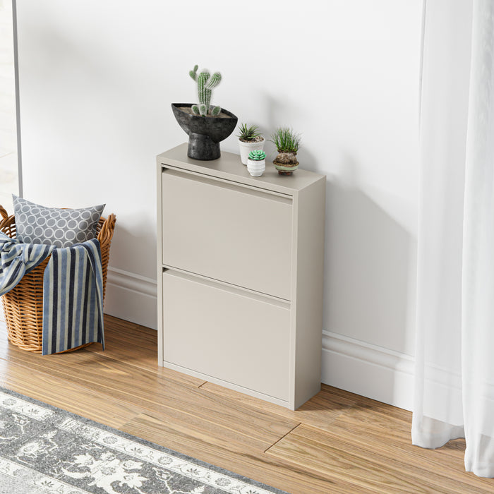 Scarpiera Sokndal con 2 Contenitori Ribaltabili Portascarpe in Metallo - Bianco Pepe [en.casa]