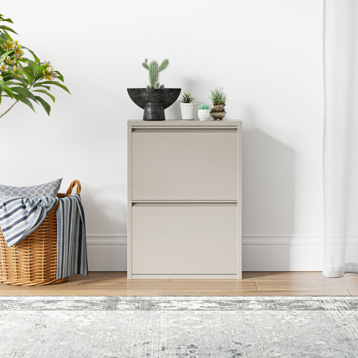 Scarpiera Sokndal con 2 Contenitori Ribaltabili Portascarpe in Metallo - Bianco Pepe [en.casa]