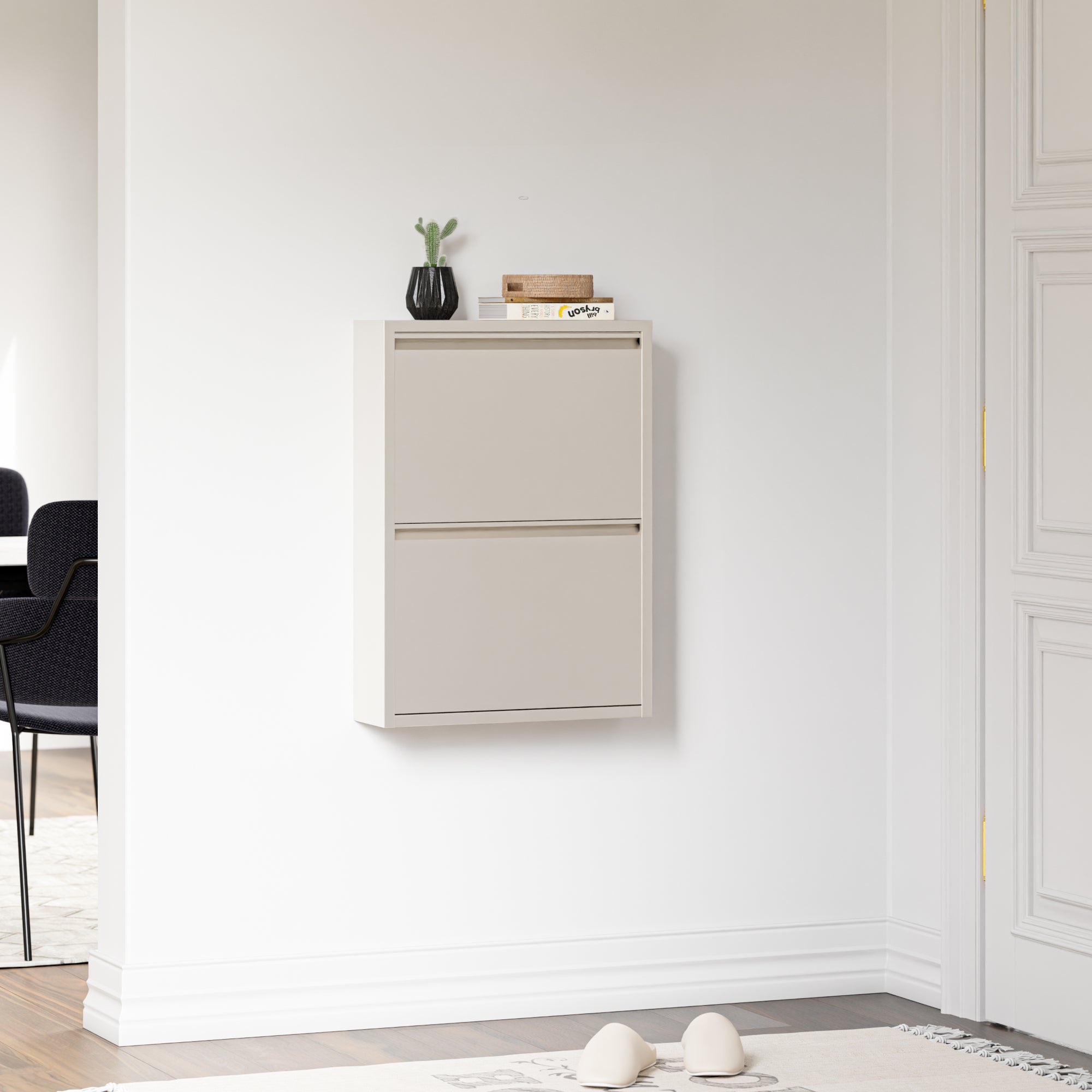 Scarpiera Sokndal con 2 Contenitori Ribaltabili Portascarpe in Metallo - Bianco Pepe [en.casa]