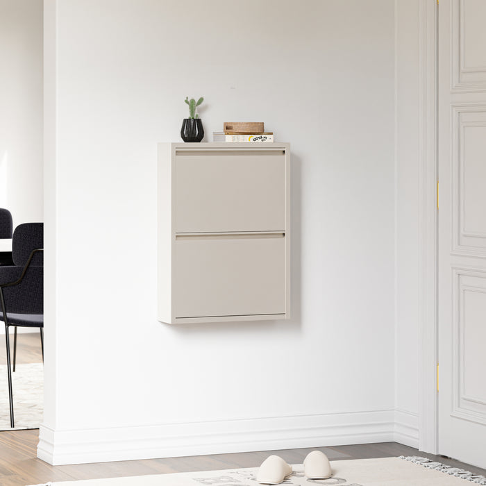 Scarpiera Sokndal con 2 Contenitori Ribaltabili Portascarpe in Metallo - Bianco Pepe [en.casa]