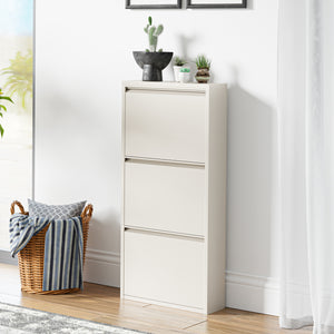 Scarpiera Sokndal con 3 Contenitori Ribaltabili Portascarpe in Metallo - Bianco Pepe [en.casa]