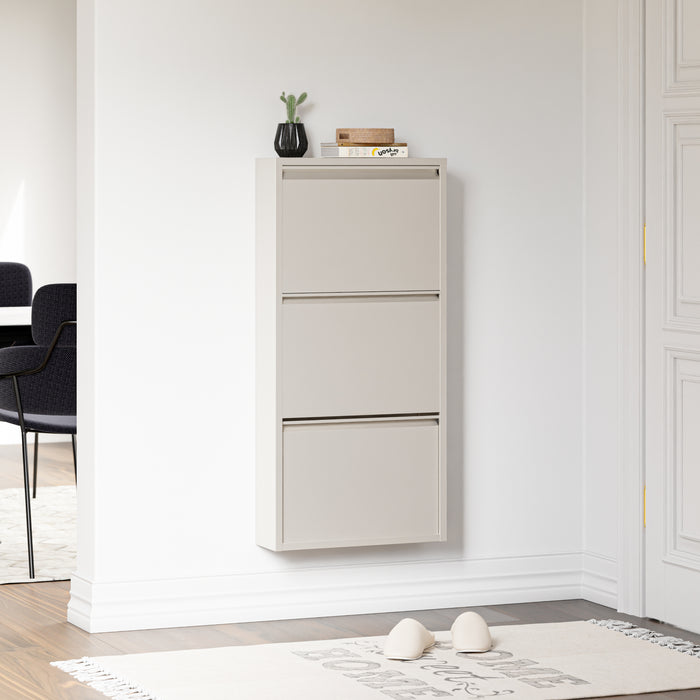 Scarpiera Sokndal con 3 Contenitori Ribaltabili Portascarpe in Metallo - Bianco Pepe [en.casa]