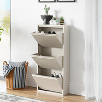 Scarpiera Sokndal con 3 Contenitori Ribaltabili Portascarpe in Metallo - Bianco Pepe [en.casa]