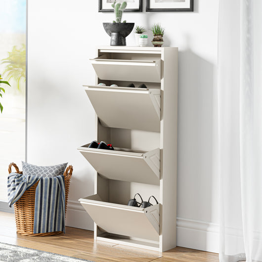 Scarpiera Sokndal con 3+1 Contenitori Ribaltabili Portascarpe in Metallo - Bianco Pepe [en.casa]