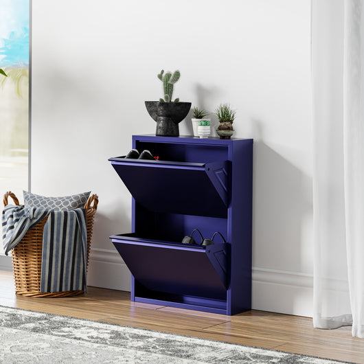 Scarpiera Sokndal con 2 Contenitori Ribaltabili Portascarpe in Metallo - Blu Notte [en.casa]