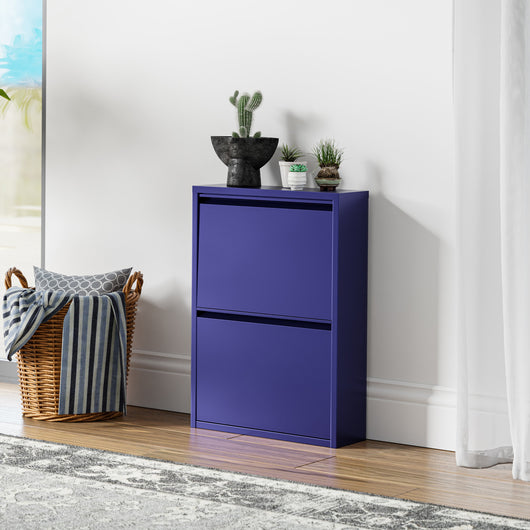 Scarpiera Sokndal con 2 Contenitori Ribaltabili Portascarpe in Metallo - Blu Notte [en.casa]