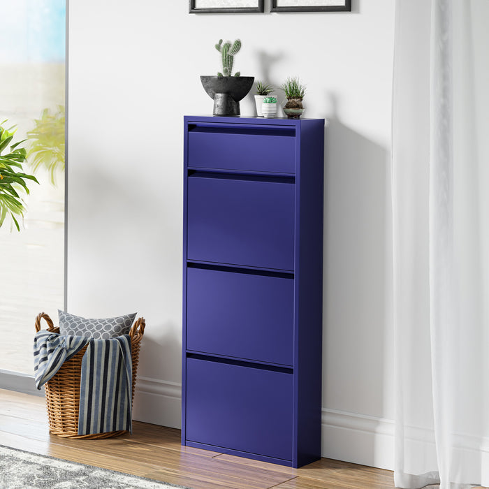 Scarpiera Sokndal con 3+1 Contenitori Ribaltabili Portascarpe in Metallo - Blu Notte [en.casa]