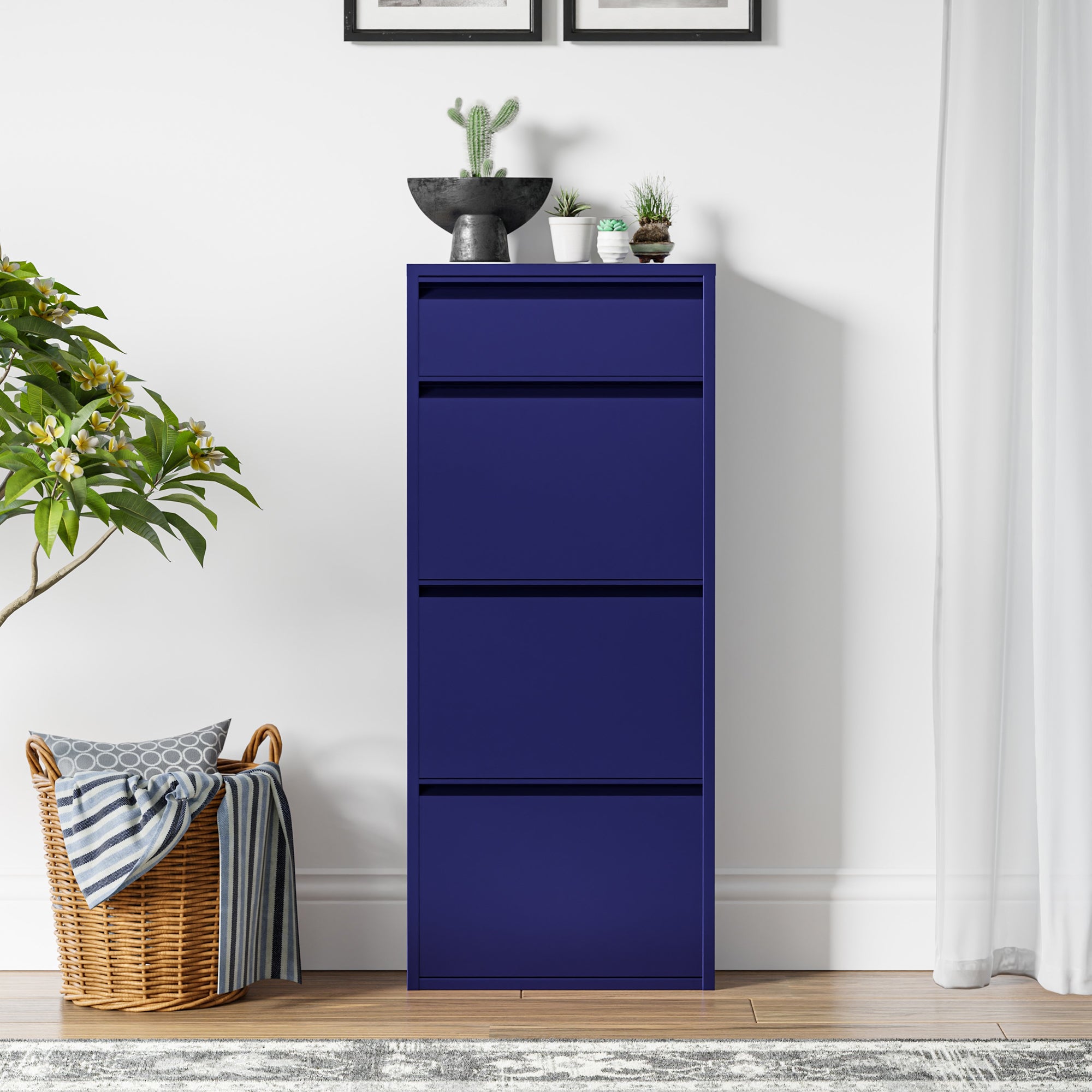 Scarpiera Sokndal con 3+1 Contenitori Ribaltabili Portascarpe in Metallo - Blu Notte [en.casa]