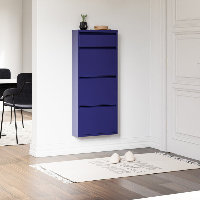 Scarpiera Sokndal con 3+1 Contenitori Ribaltabili Portascarpe in Metallo - Blu Notte [en.casa]
