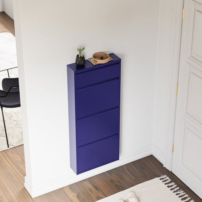 Scarpiera Sokndal con 3+1 Contenitori Ribaltabili Portascarpe in Metallo - Blu Notte [en.casa]