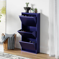 Scarpiera Sokndal con 3 Contenitori Ribaltabili Portascarpe in Metallo - Blu Notte [en.casa]