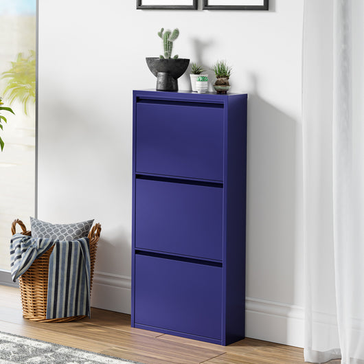 Scarpiera Sokndal con 3 Contenitori Ribaltabili Portascarpe in Metallo - Blu Notte [en.casa]