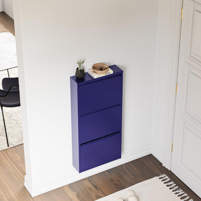 Scarpiera Sokndal con 3 Contenitori Ribaltabili Portascarpe in Metallo - Blu Notte [en.casa]
