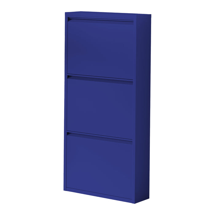 Scarpiera Sokndal con 3 Contenitori Ribaltabili Portascarpe in Metallo - Blu Notte [en.casa]