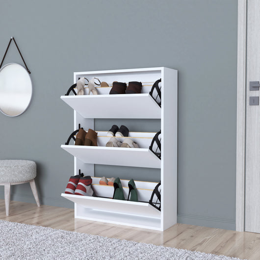 Scarpiera Salvaspazio Slim con 3 Contenitori Ribaltabili Portascarpe Stretto da Ingresso Capienza 18 Paia 110 x 73,5 x