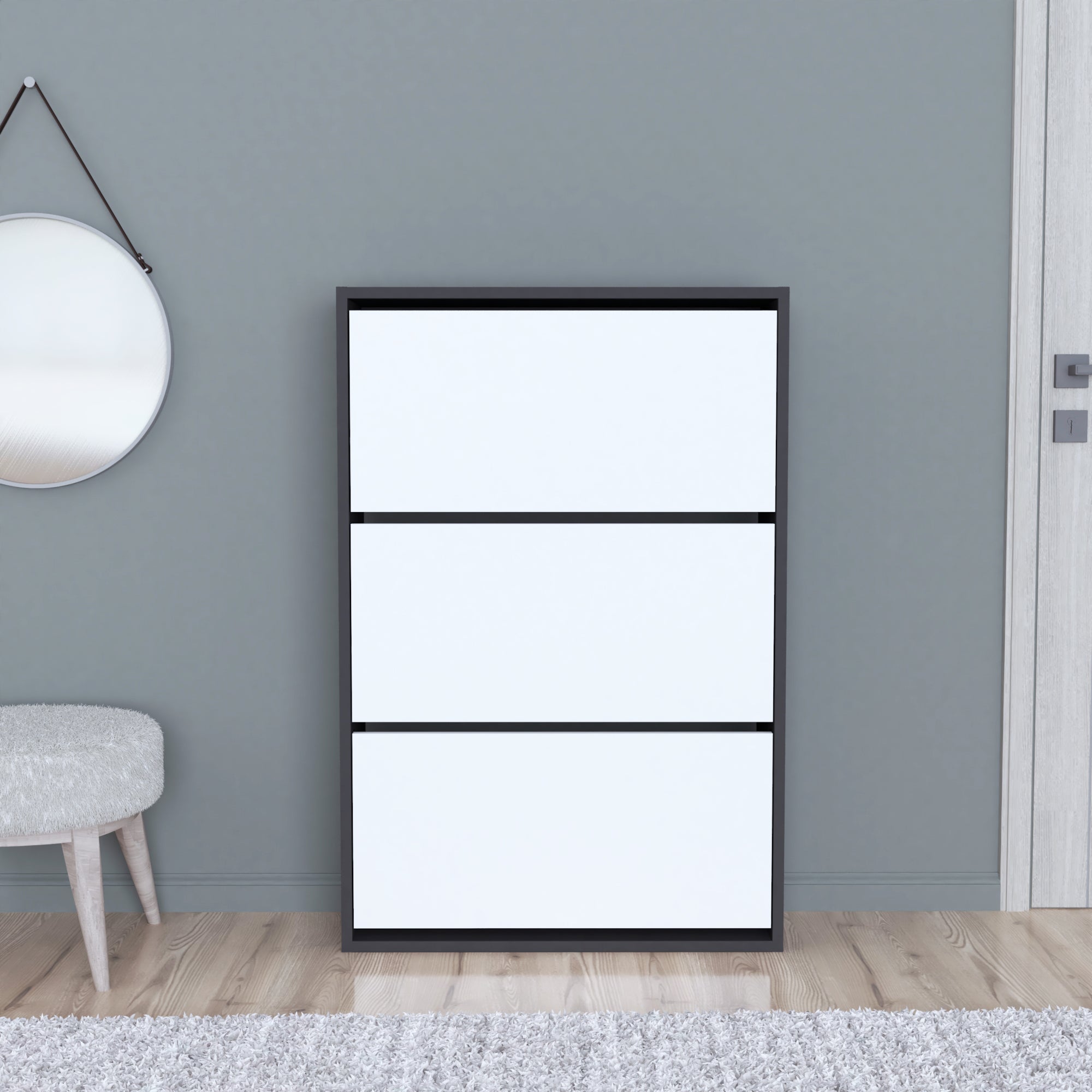 Scarpiera Salvaspazio Slim con 3 Contenitori Ribaltabili Portascarpe Stretto da Ingresso Capienza 18 Paia 110 x 73,5 x