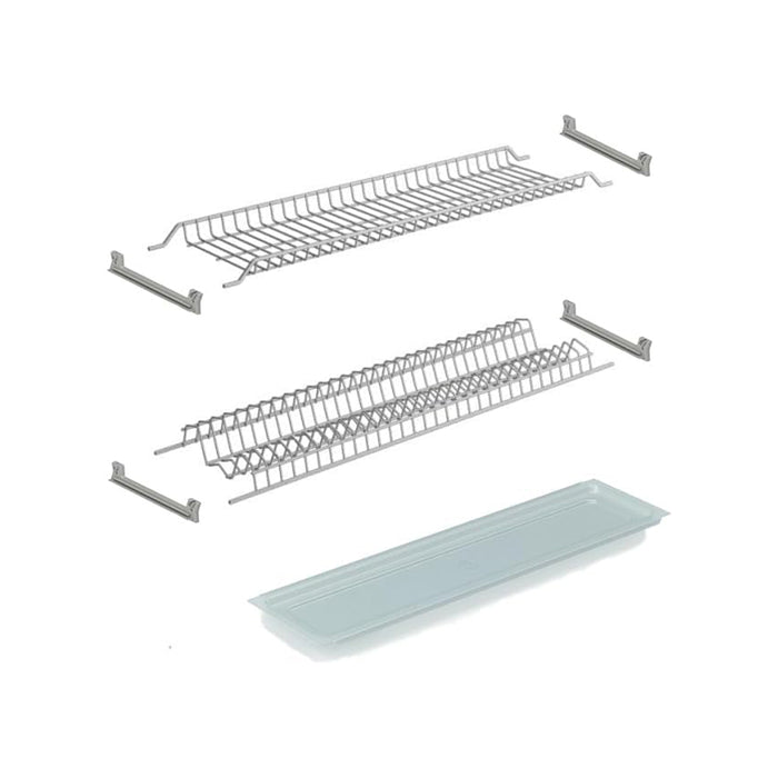 Scolapiatti Colapiatti In Metallo Verniciato Grigio Compelto Di Staffe Di Montaggio E Vaschetta In Pvc Per Pensili Da 90Cm Lunghezza 86Cm