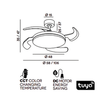 Ventilatore da Soffitto con luce Perenz 7190 B CT Bianco - Ø 106 cm, 4 Pale, 6 Velocità, Motore DC 35W, Silenzioso
