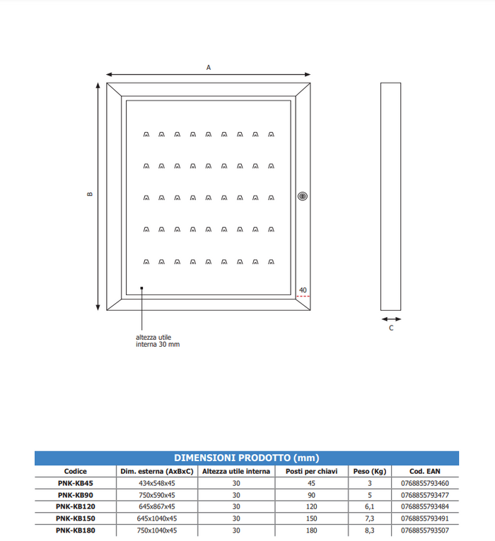 Bacheca portachiavi 90 posti