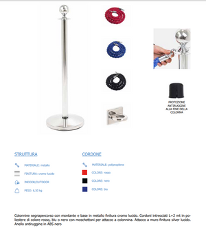 Cordone intrecciato 2mt con moschettoni silver Blu