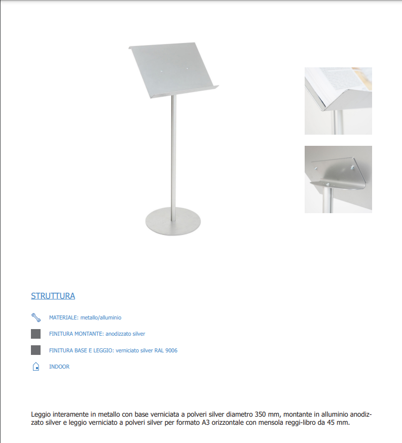 Leggio in metallo con portalibro A3