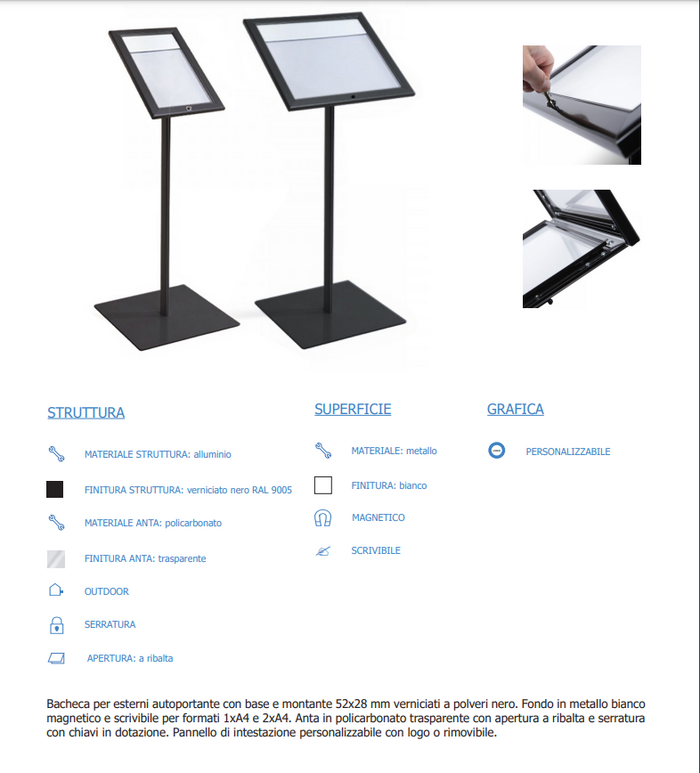 Leggio Menu per esterni Nero Ristoranti Alberghi Bed and Breakfast 2 x A4