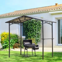 Gazebo da Giardino per Barbecue BBQ con Tetto in PC e Mensole Laterali, 246x149x230cm, Nero