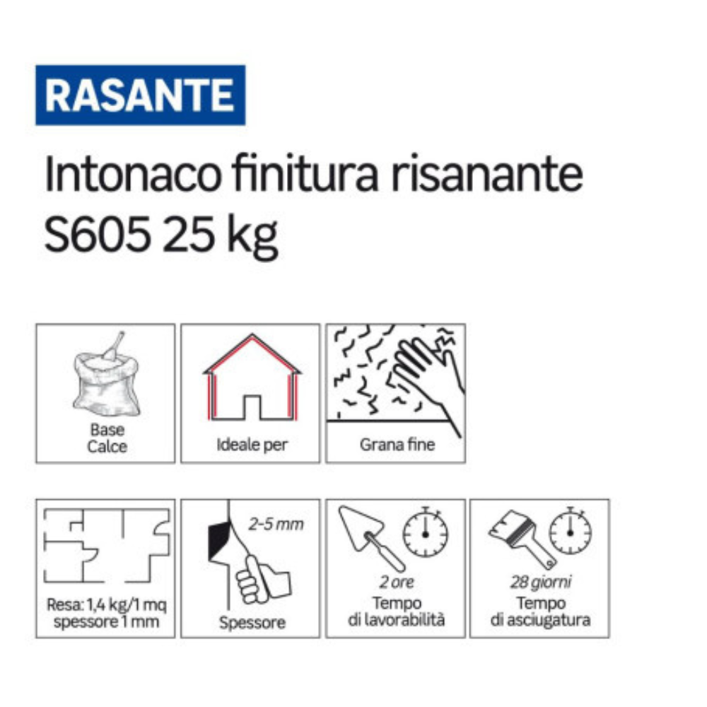 Intonaco bianco base calce traspirante interni esterni decorativo muri 25 kg