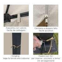 Gazebo da Giardino 3x3m in Alluminio e Acciaio con Prese d'Aria, Zanzariera e Tende, Cachi