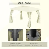 Gazebo da Giardino 4x3m con Doppio Tettuccio, Pareti in Poliestere e Struttura in Acciaio, Beige