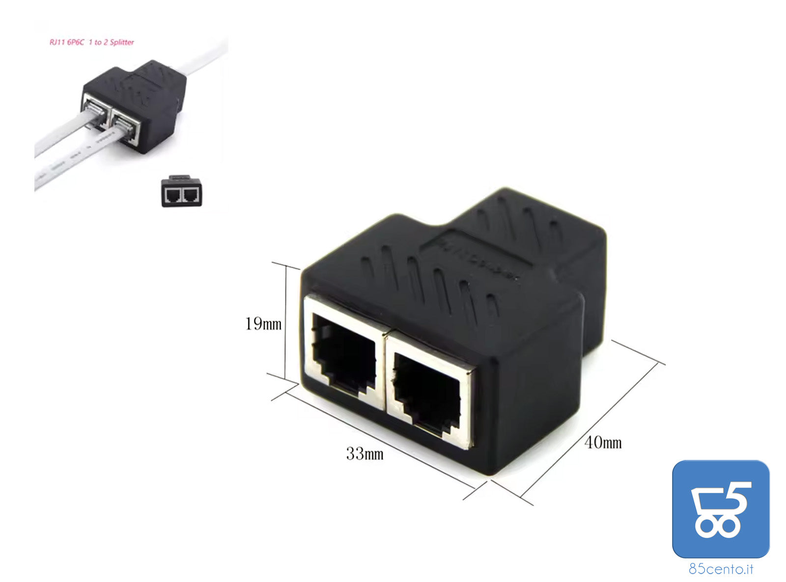 Sdoppiatore Splitter RJ-11 RJ-12 da 2 Porte per Sdoppiare il Cavo Telefonico Cornetta 4p 6p Femmina Femmina - Confezione da 2 pezzi